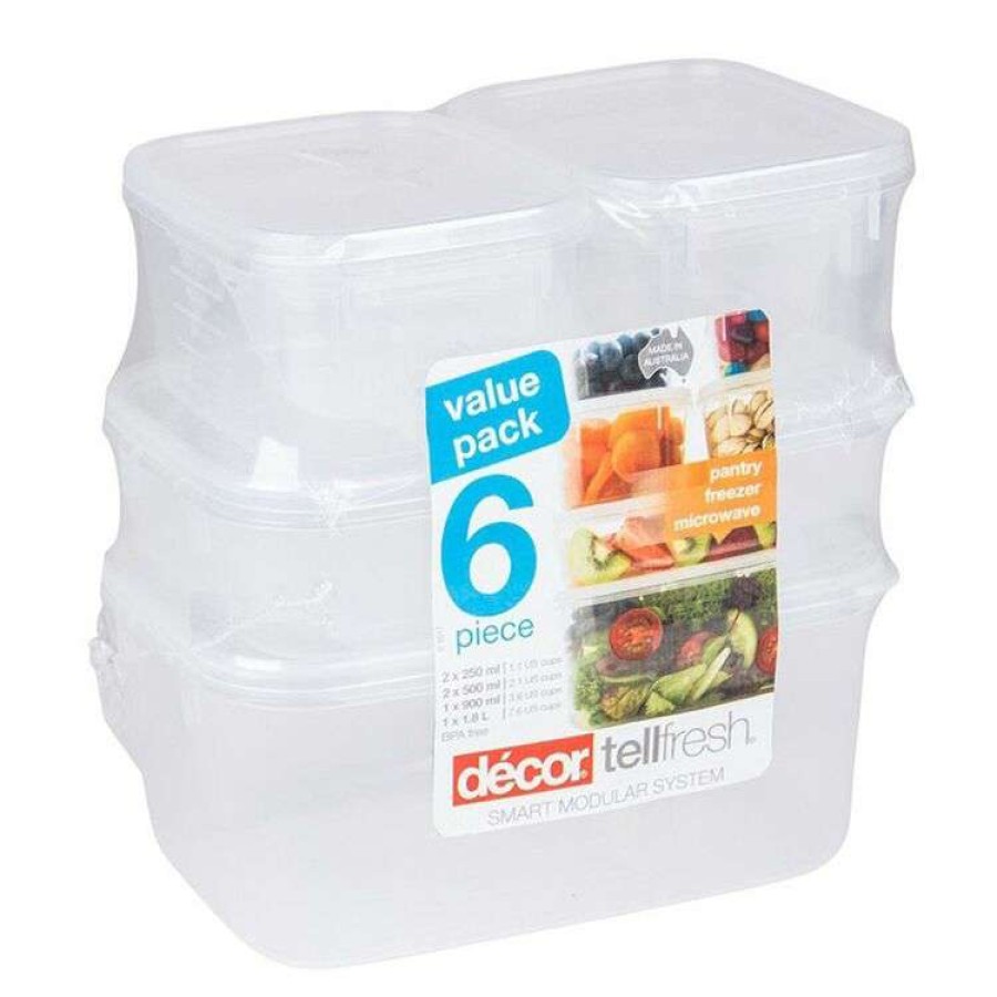 Kitchen & Dining * | Decor Decor Tellfresh Plastic Oblong Food Storage Container Set 6 Pack