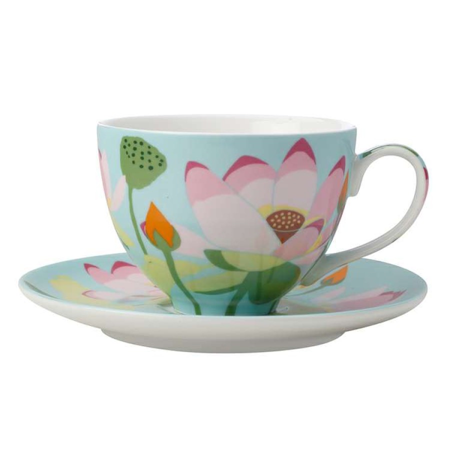 Kitchen & Dining * | Maxwell & Williams Royal Botanic Gardens Lotus Cup & Saucer 240Ml Mint Gift Boxed