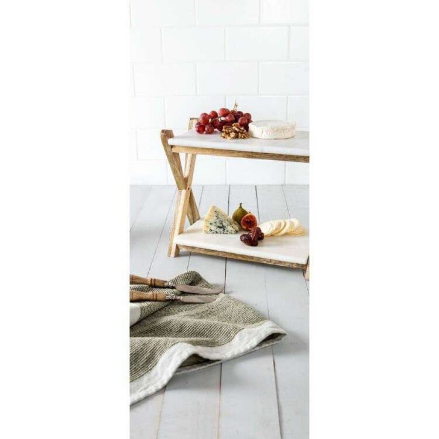 Kitchen & Dining * | Academy Eliot Two Tier Serving Board Natural/White 38X18X30Cm