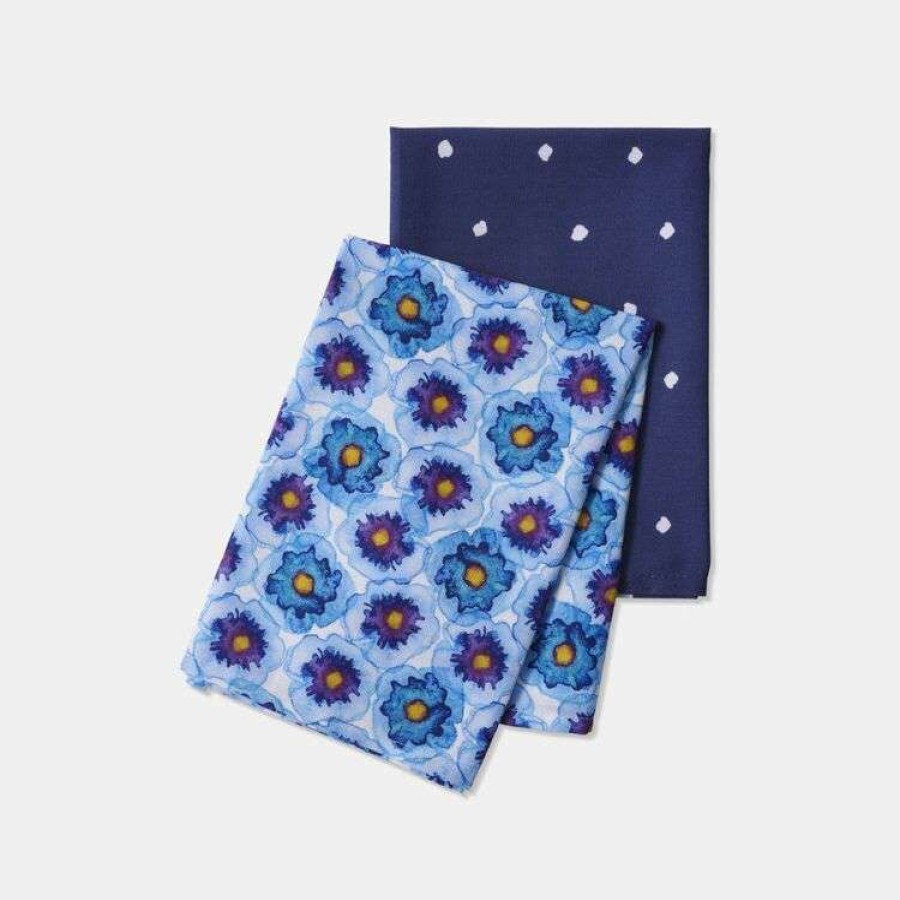 Kitchen & Dining * | Mozi Blue Pansy Tea Towel Pack