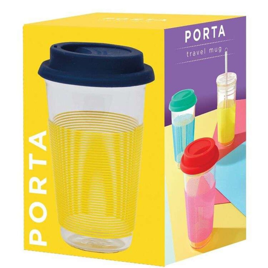 Kitchen & Dining * | Porta Summer Fun Yellow & Navy Travel Mug