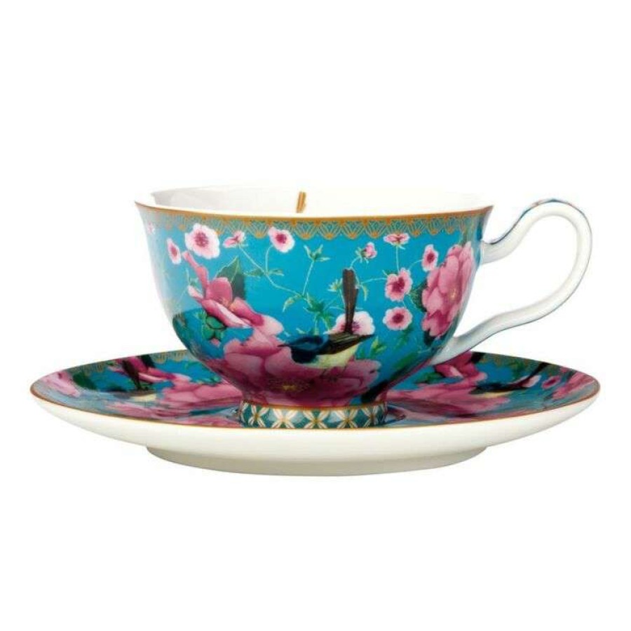 Kitchen & Dining * | Maxwell & Williams T+C Silk Road Foot Cup + Saucer 200Ml Aqua