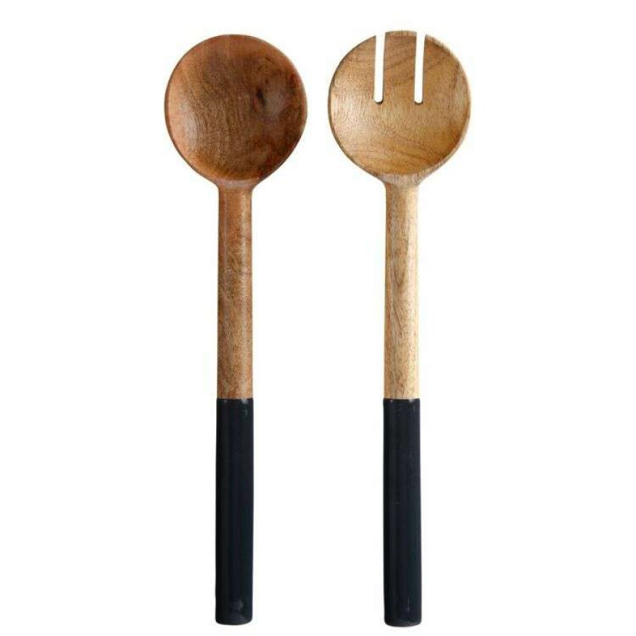 Kitchen & Dining * | Maxwell & Williams Mezze Salad Servers Mango Wood Enamel Finish 31Cm Charcoal