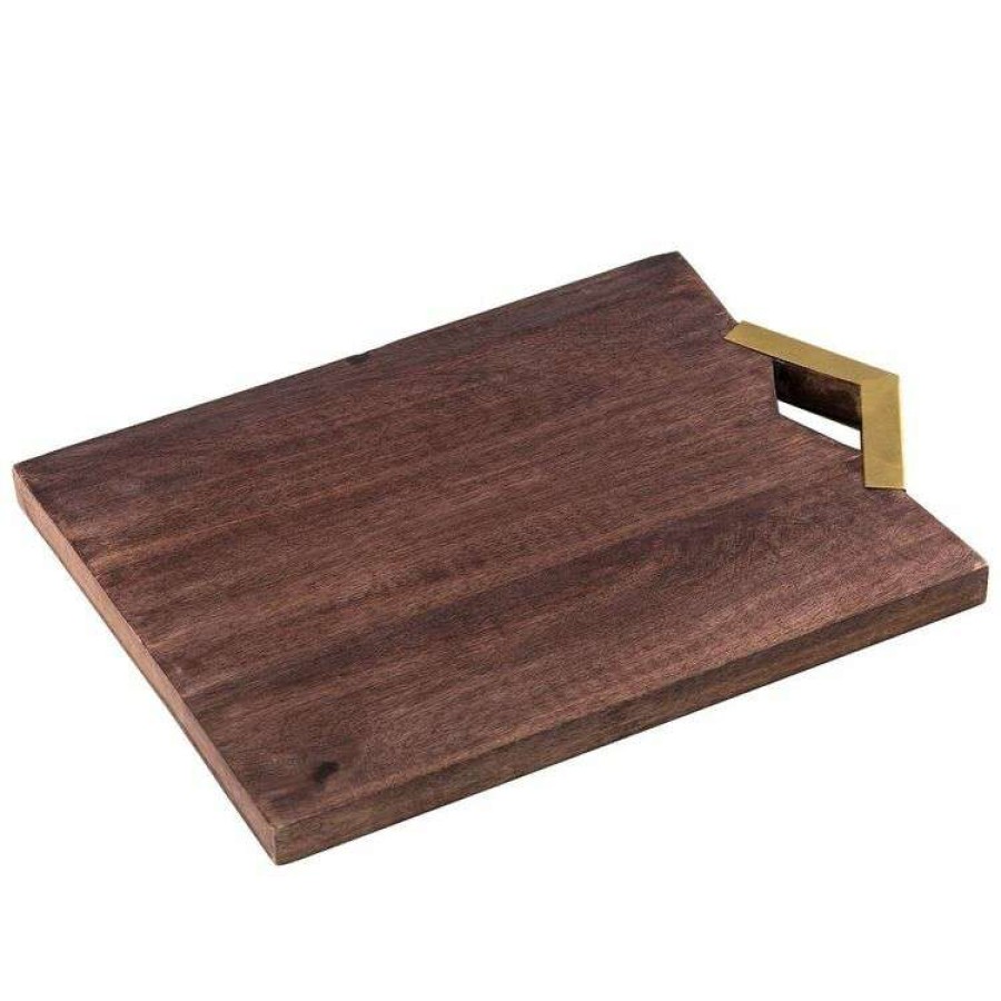 Kitchen & Dining * | Academy Bailey Serving Board Walnut/Brass 35X25X2Cm