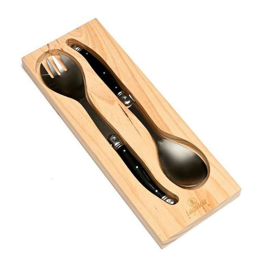 Kitchen & Dining * | Laguiole Elite Pearl Black 2 Piece Salad Server Set