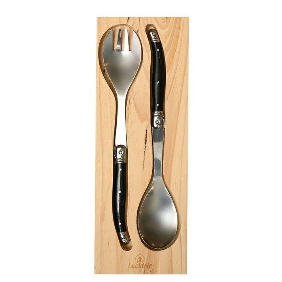 Kitchen & Dining * | Laguiole Elite Pearl Black 2 Piece Salad Server Set