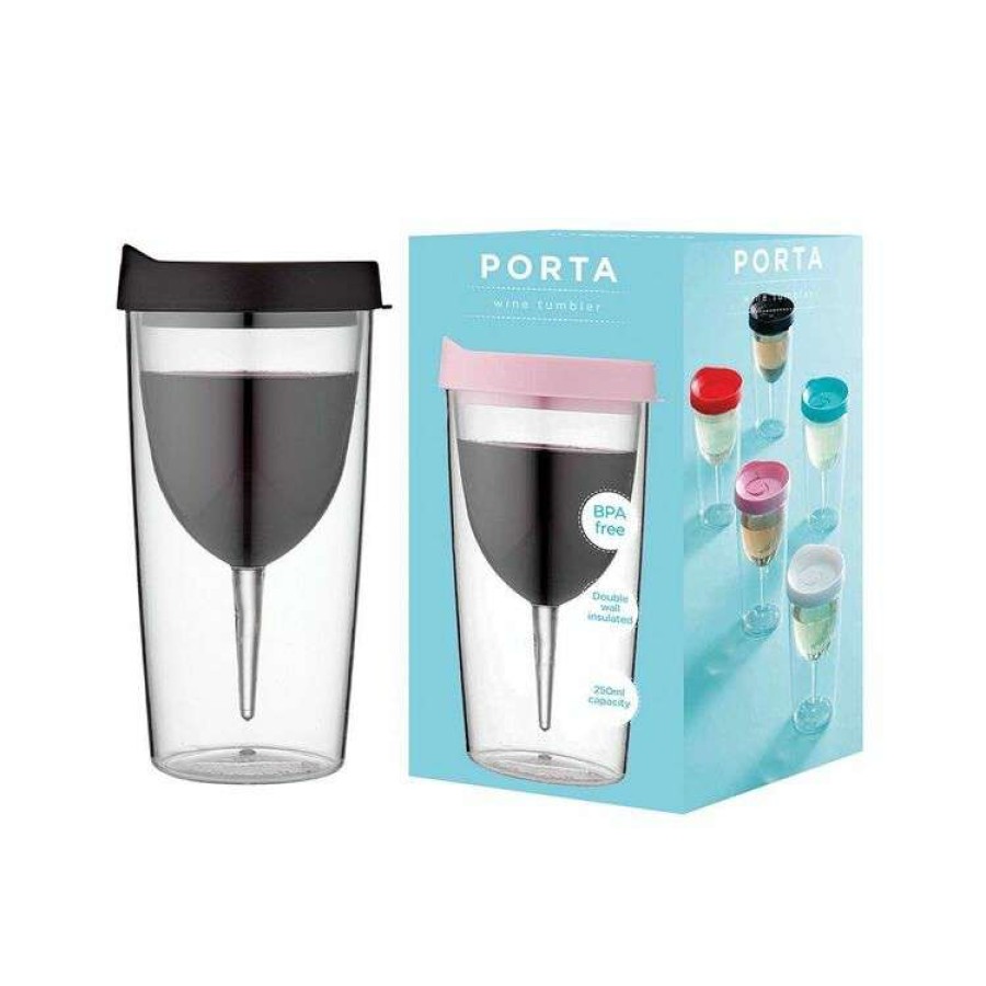 Kitchen & Dining * | Porta Portables Clear Black Wine Vino Tumbler