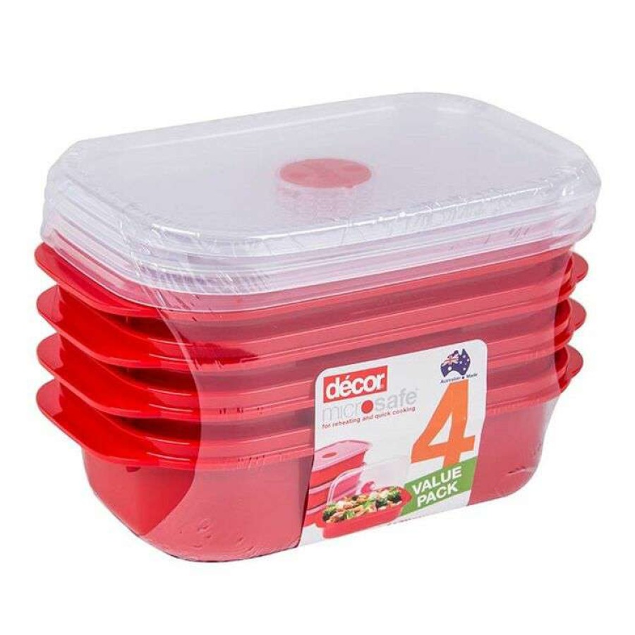 Kitchen & Dining * | Decor Decor Microwavable Oblong Food Storage Containers 900Ml 4 Pack