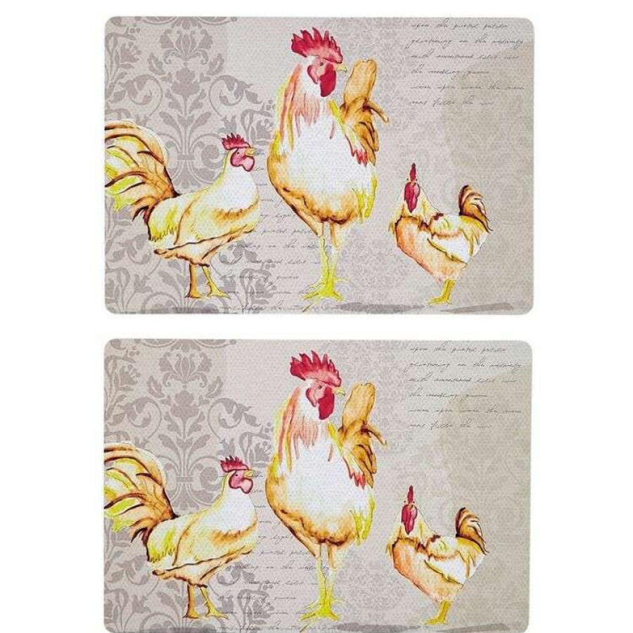 Kitchen & Dining * | Just Home Roosters 2 Pack Placemat Set