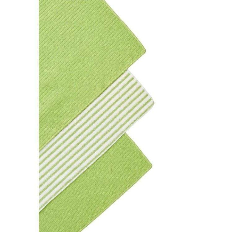 Kitchen & Dining * | Smith & Nobel Microfibre 3 Pack Tea Towel Green Stripe