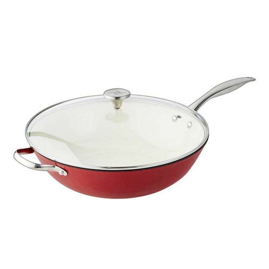 Kitchen & Dining * | Smith & Nobel Lightweight Cast Iron Wok 34Cm Red