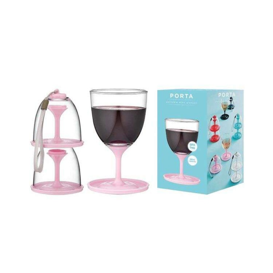 Kitchen & Dining * | Porta Portables Clear Pink Travel Wine Glasses 2 Pack