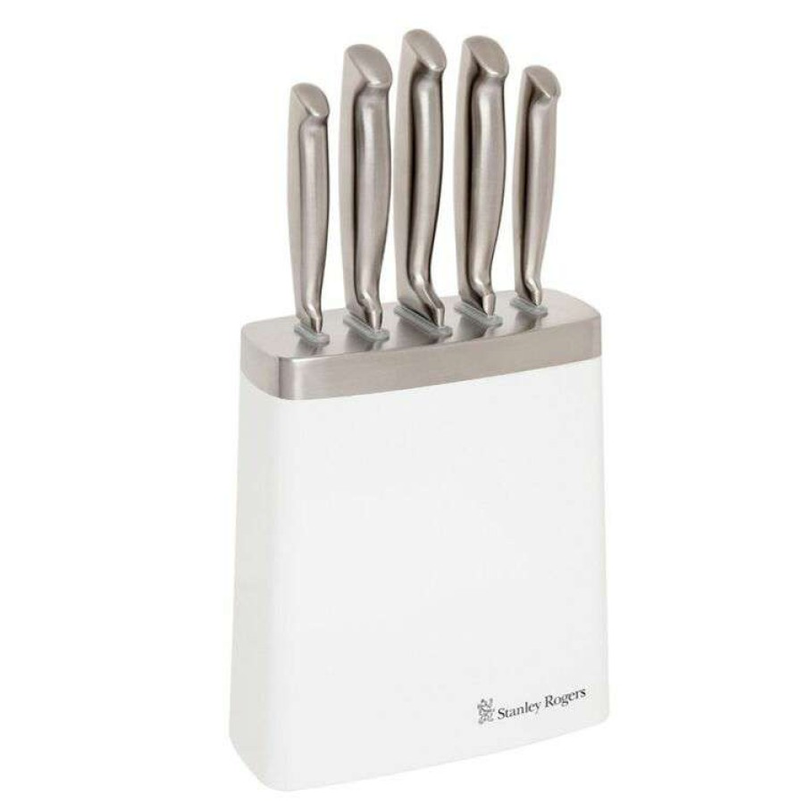 Kitchen & Dining * | Stanley Rogers White 6 Piece Steel Knife Block