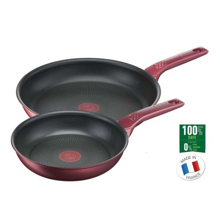 Kitchen & Dining * | Tefal Daily Chef Red Induction Non-Stick Twin Pack Frypans 22/28Cm