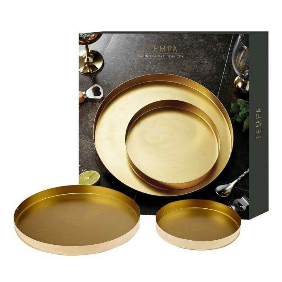 Kitchen & Dining * | Tempa Aurora Gold Serving Tray 2 Pack