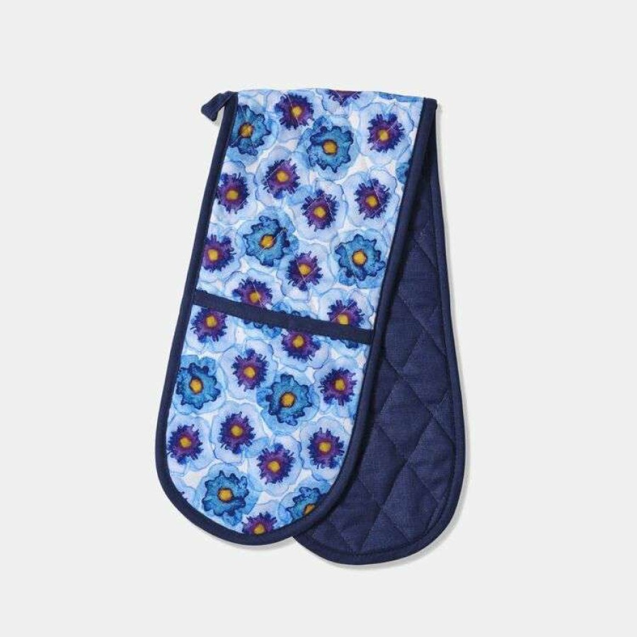 Kitchen & Dining * | Mozi Blue Pansy Double Oven Mitt