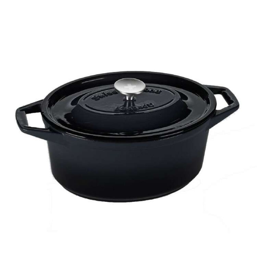 Kitchen & Dining * | Swiss Diamond Cast Au Four Oval Black Casserole 29Cm