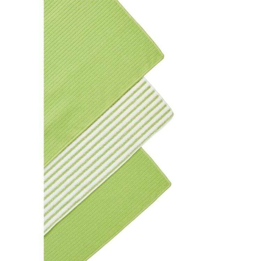 Kitchen & Dining * | Urbane Home Microfibre 3 Pack Tea Towel Green Stripe