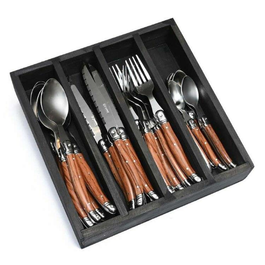 Kitchen & Dining * | Laguiole Elite Wood Finish 24 Piece Cutlery Set