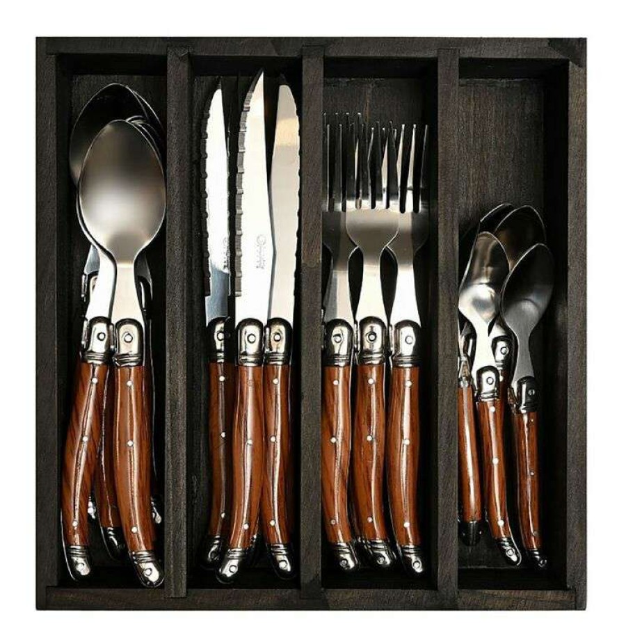 Kitchen & Dining * | Laguiole Elite Wood Finish 24 Piece Cutlery Set