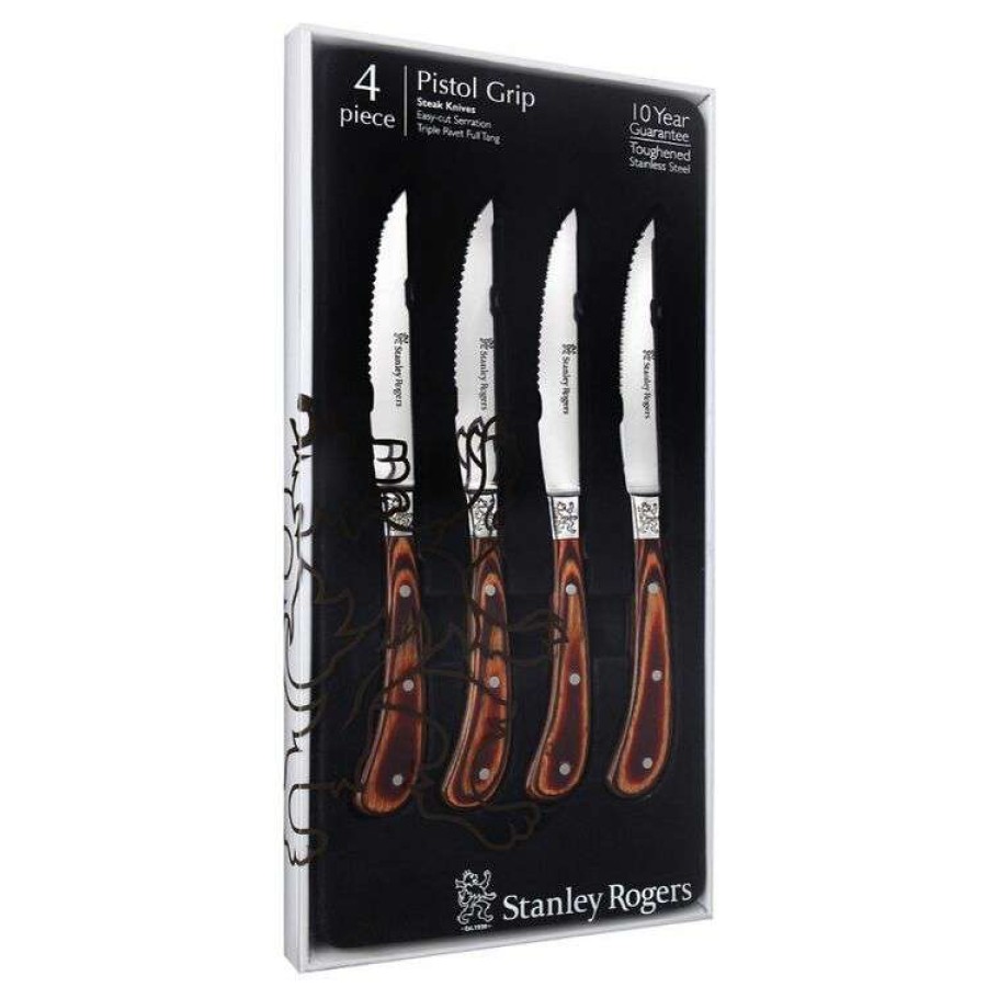 Kitchen & Dining * | Stanley Rogers Pistol Grip 4-Piece Woodland Steak Knife Set Brown