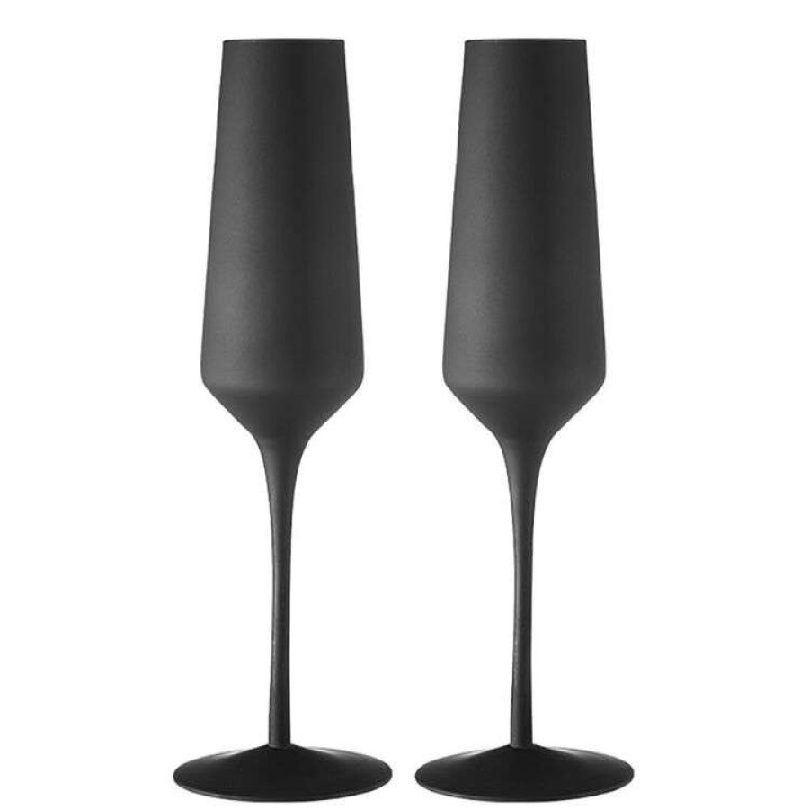 Kitchen & Dining * | Tempa Aurora Matte Black 2 Piece Champagne Glass Set