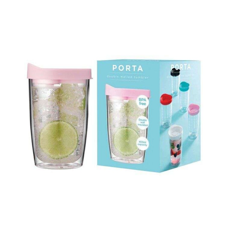 Kitchen & Dining * | Porta Portables Clear Pink Travel Mug Tumbler