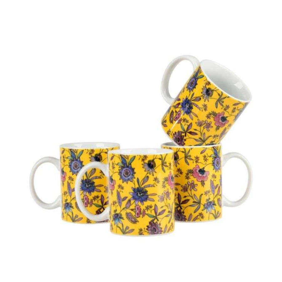 Kitchen & Dining * | Soren Golden Floral Mug 4 Pack