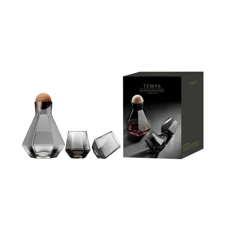 Kitchen & Dining * | Tempa Jaxon Charcoal Decanter & Glasses 3 Piece Set