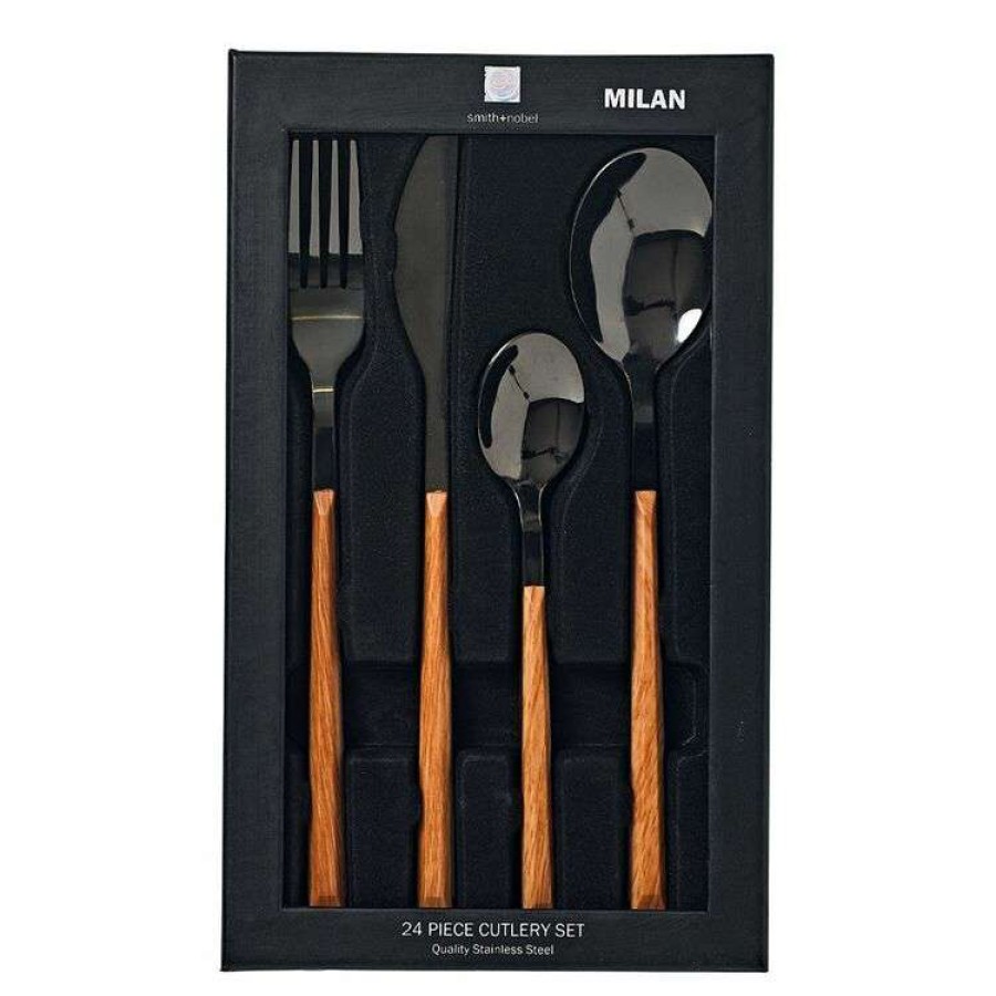 Kitchen & Dining * | Smith & Nobel Milan 24-Piece Cutlery Set Walnut/Black