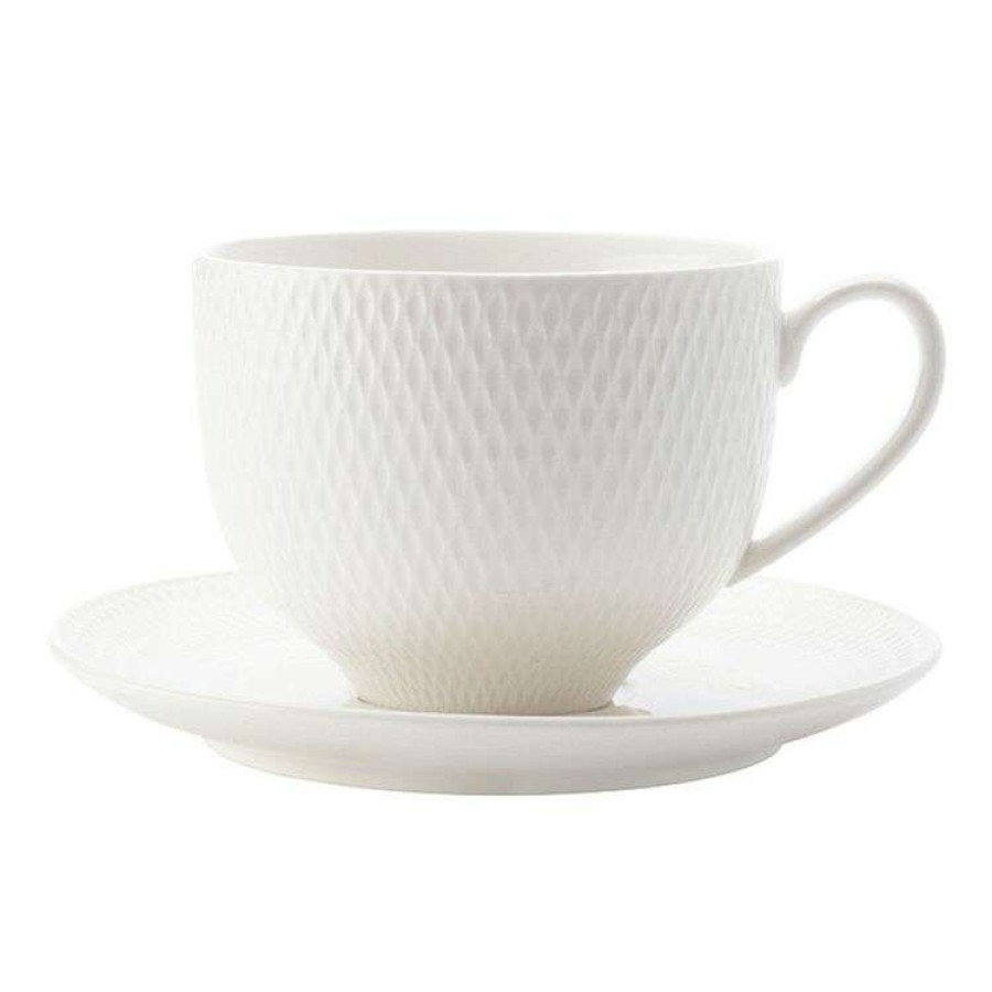 Kitchen & Dining * | Maxwell & Williams White Basics Diamonds Tea Cup And Saucer 220Ml