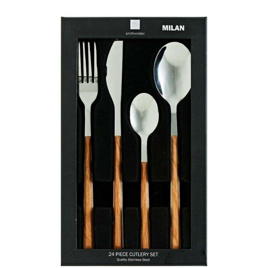 Kitchen & Dining * | Smith & Nobel Milan 24-Piece Cutlery Set Wood/Silver