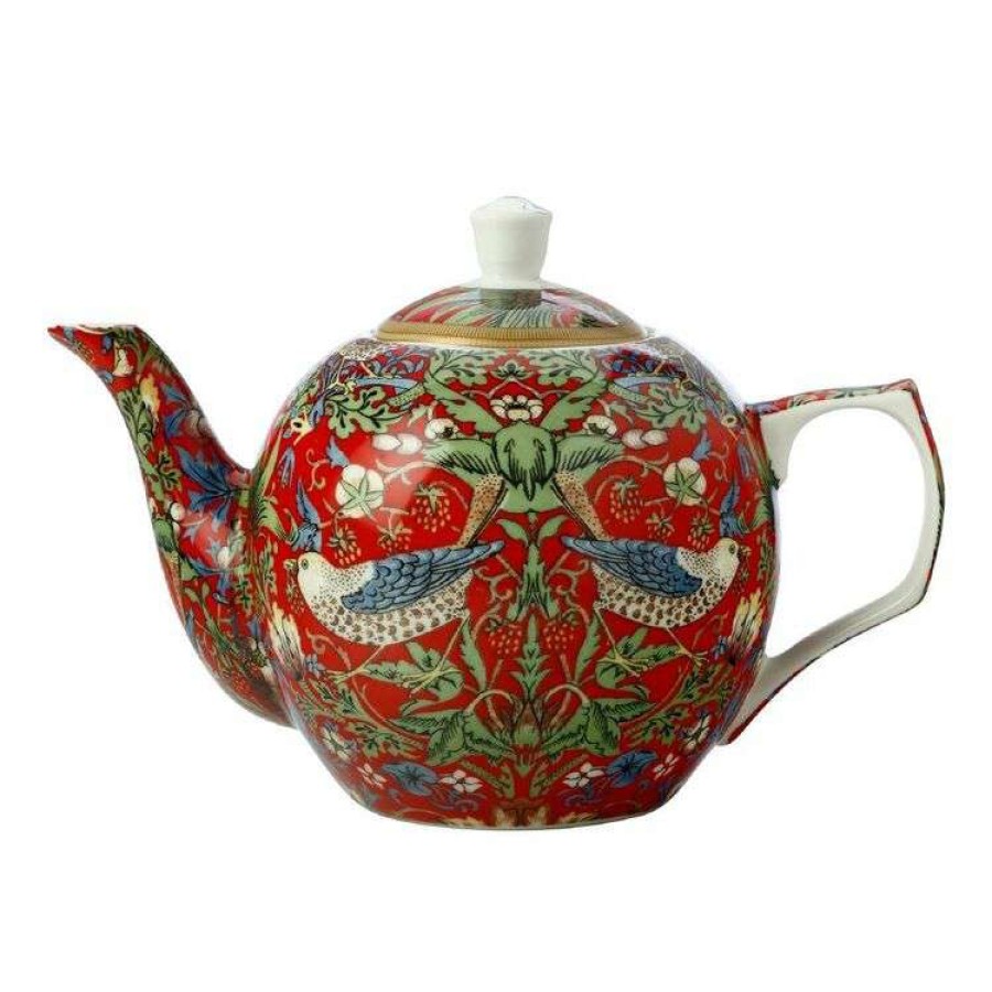 Kitchen & Dining * | Casa Domani William Morris Teapot 750Ml Strawberry Thief Red Gift Boxed