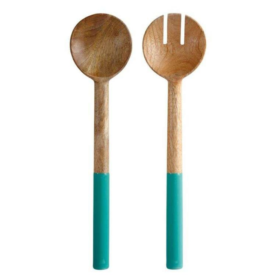 Kitchen & Dining * | Maxwell & Williams Mezze Salad Servers Mango Wood Enamel Finish 31Cm Jade