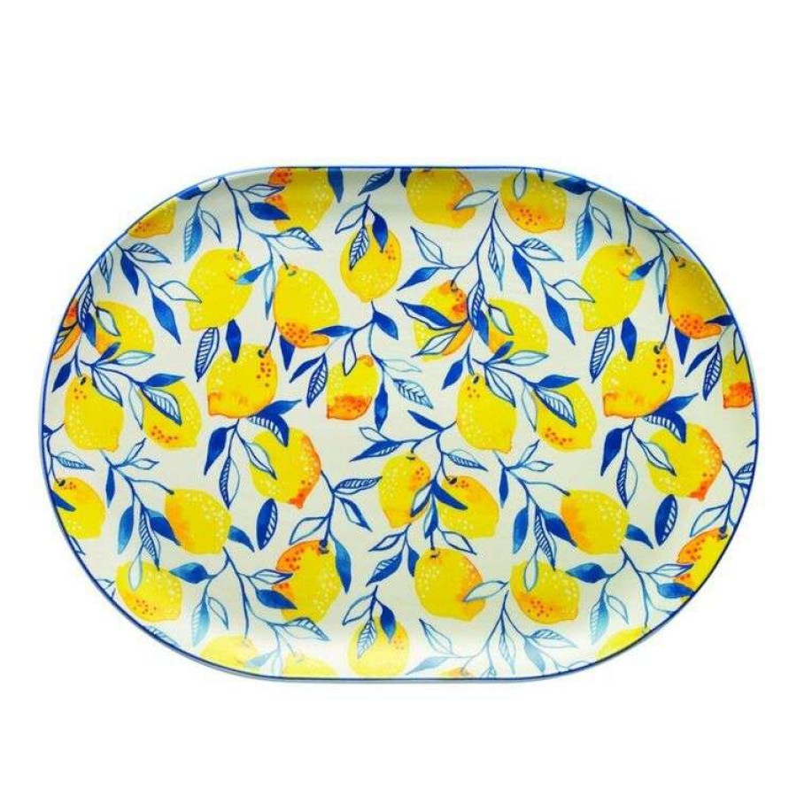 Kitchen & Dining * | Ecology Punch Oval Platter 40.5 28.5Cm Lemon