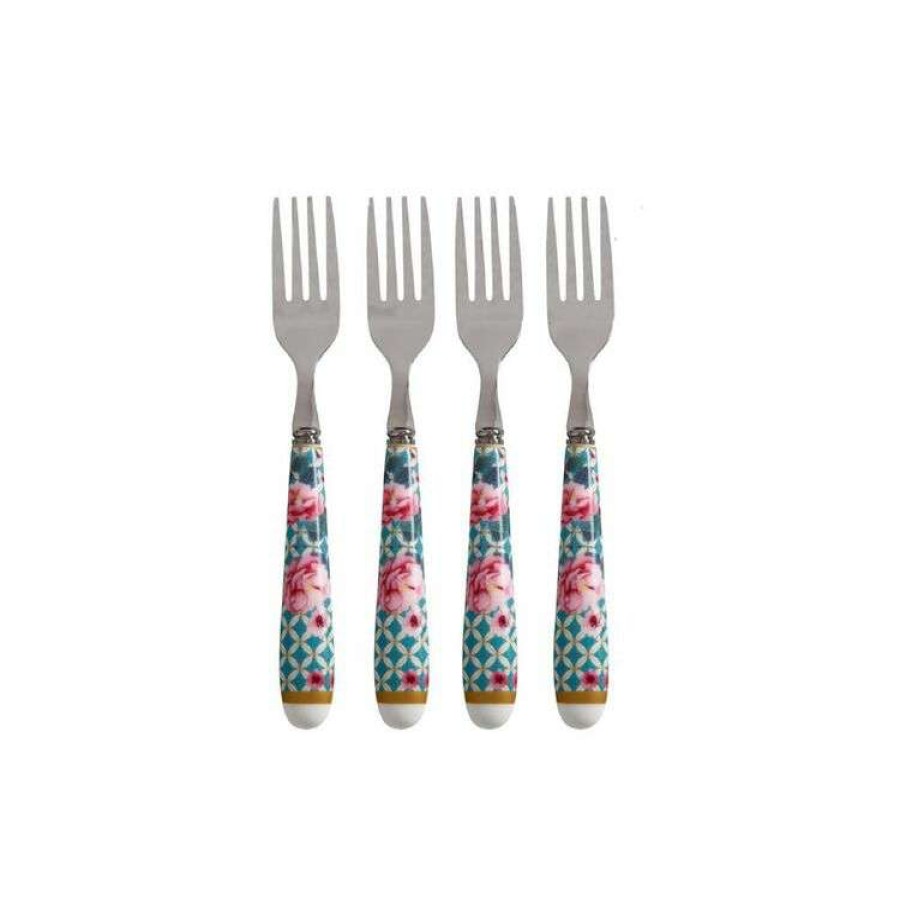 Kitchen & Dining * | Maxwell & Williams Teas & C'S Silk Road Cake Fork Set Of 4 Aqua Gift Boxed