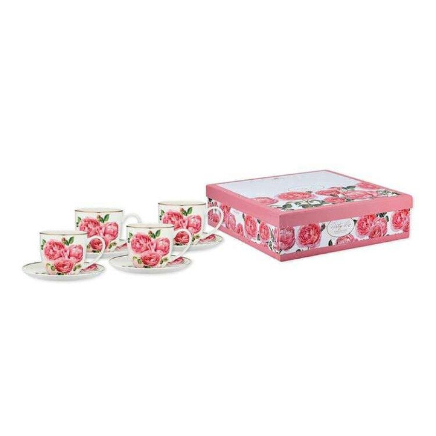 Kitchen & Dining * | Ashdene Heritage Rose 4-Piece Cup + Saucer Set