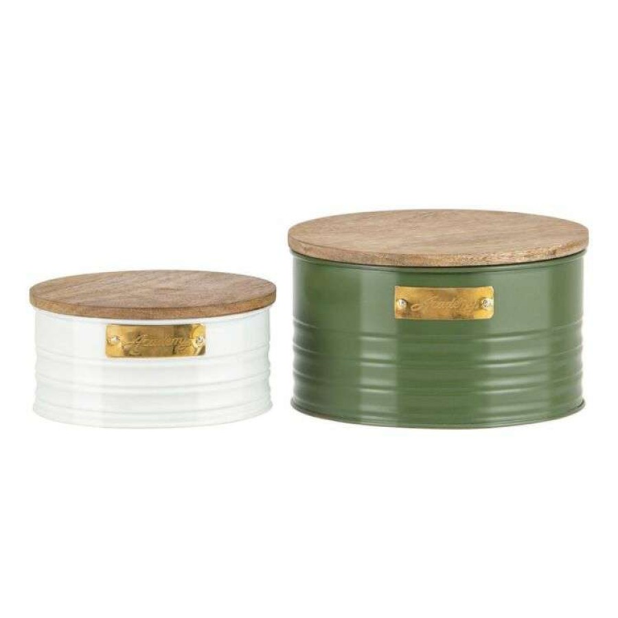 Kitchen & Dining * | Academy Milton Treat Tin Set 2 White/Green 20X20X10Cm