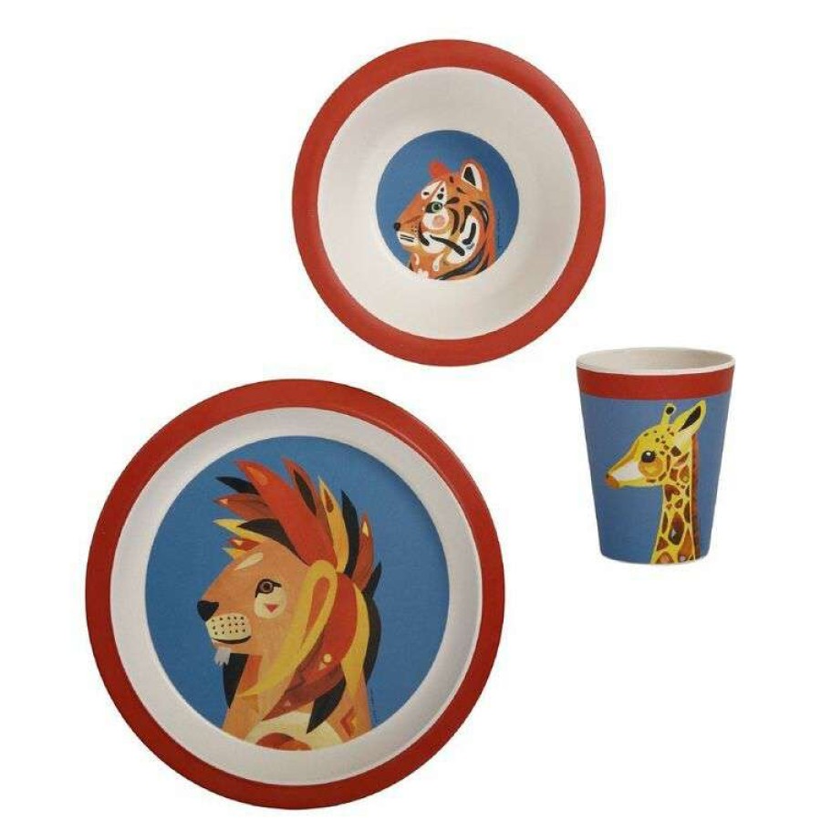 Kitchen & Dining * | Maxwell & Williams Pete Cromer Wildlife Children'S Bamboo Lion 3Pc Dinner Set Gift Boxed