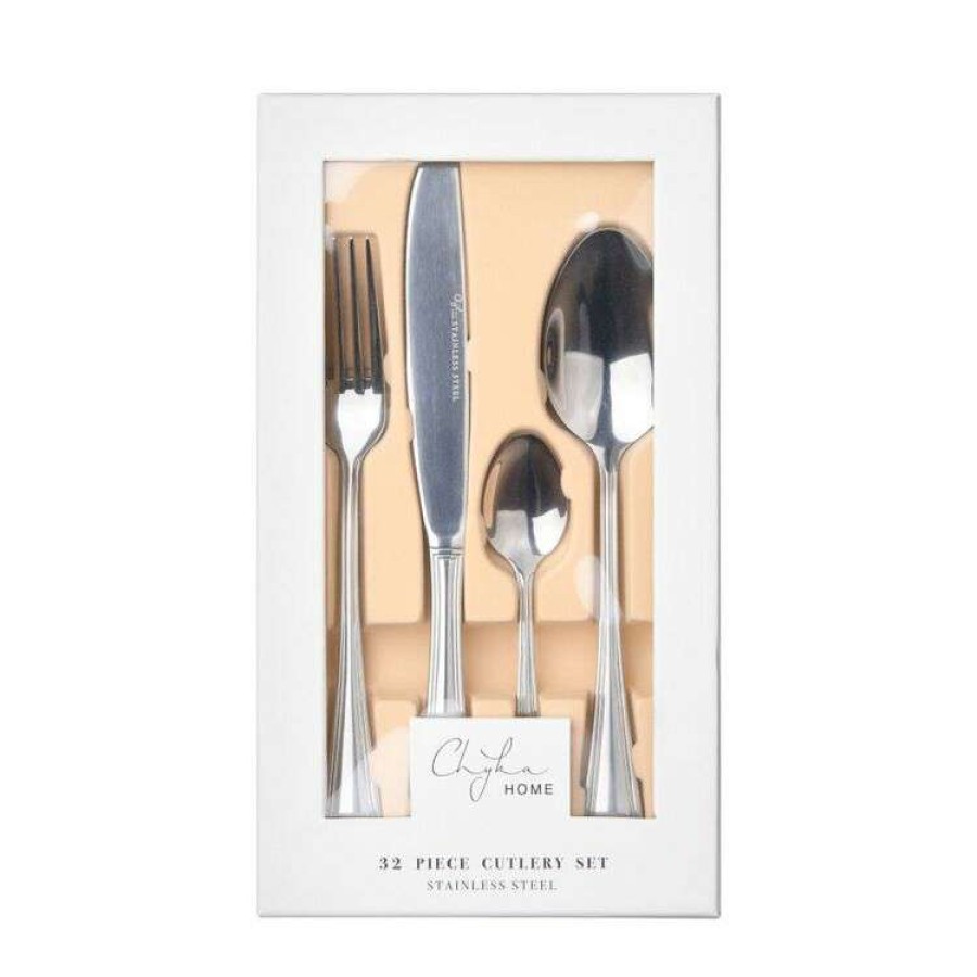 Kitchen & Dining * | Chyka Home Heidy 32 Piece Cutlery Set Shiny Chrome