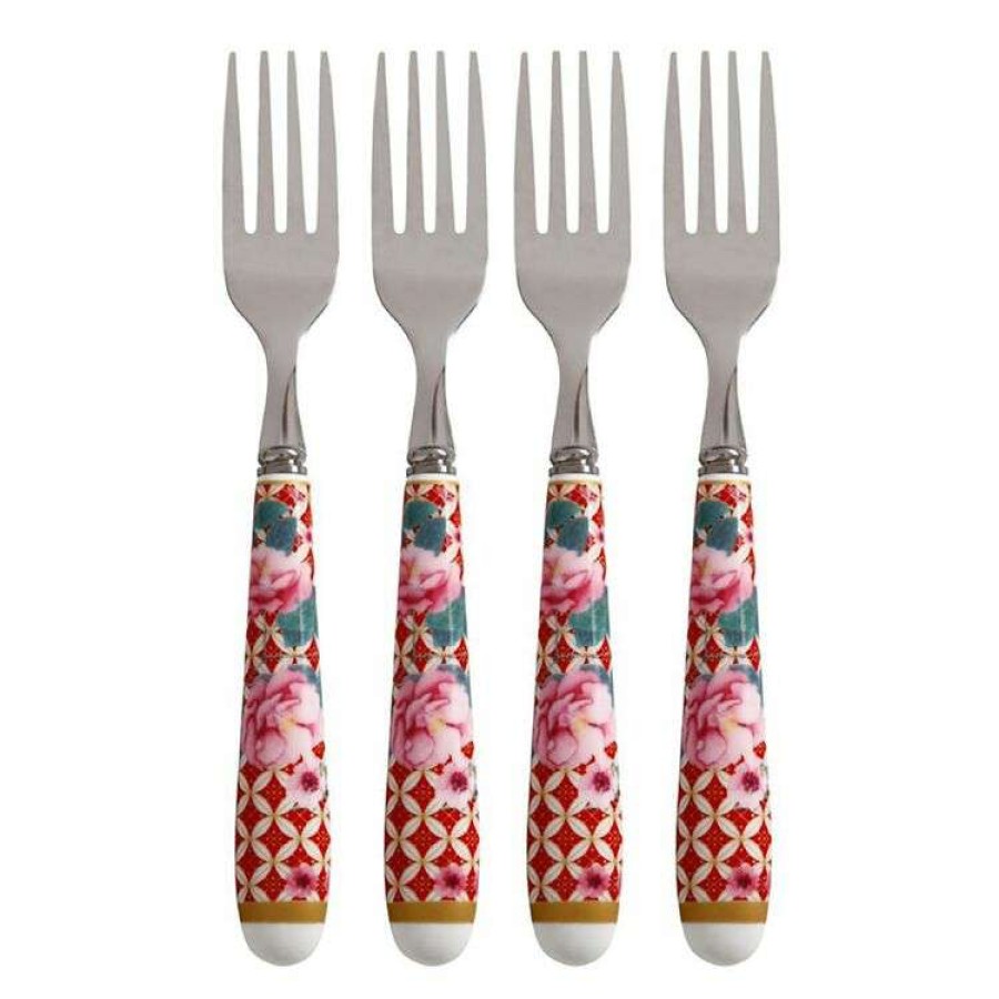 Kitchen & Dining * | Maxwell & Williams Teas & C'S Silk Road Cake Fork Set Of 4 Cherry Red Gift Boxed