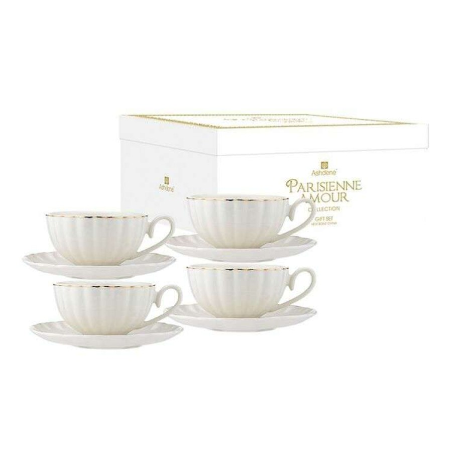 Kitchen & Dining * | Ashdene Parisienne Amour 4-Piece Cup + Saucer Set