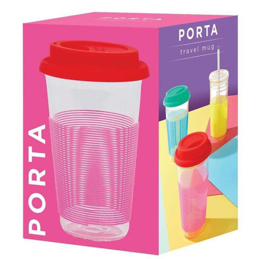 Kitchen & Dining * | Porta Summer Fun Pink & Red Travel Mug