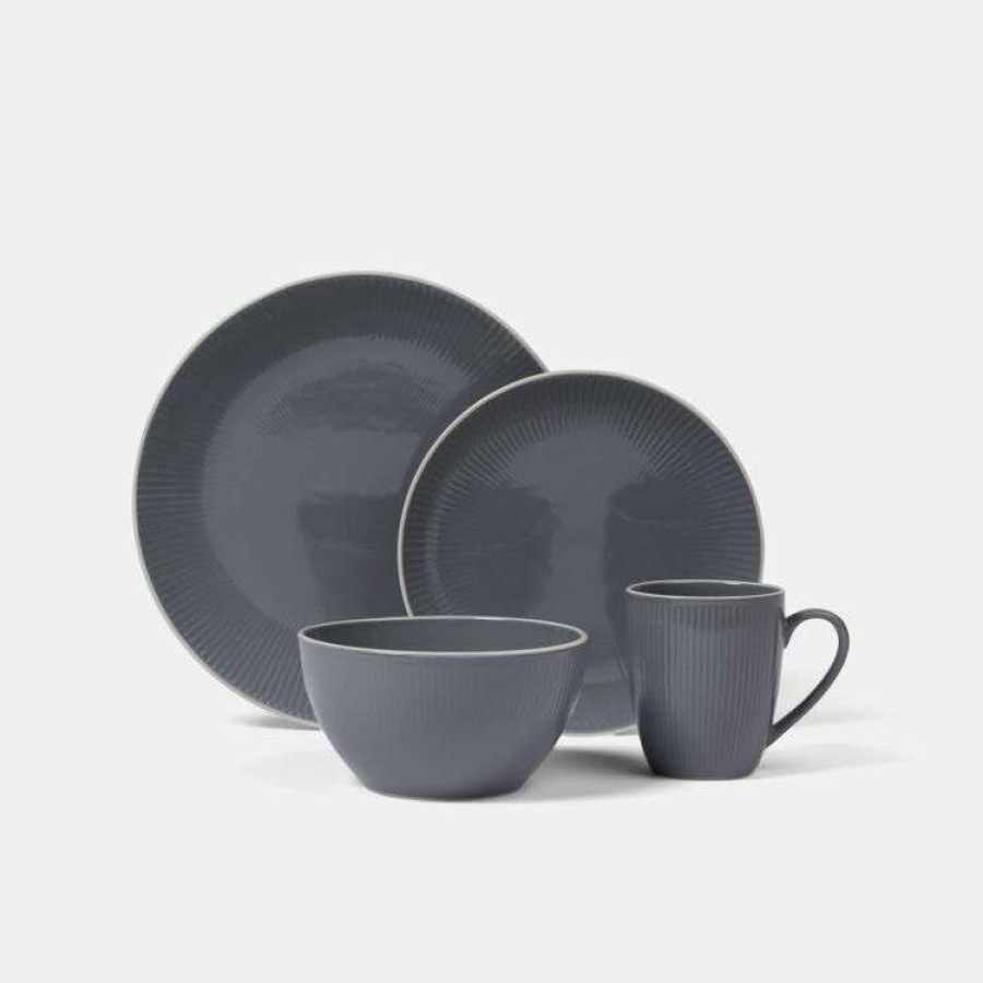 Kitchen & Dining * | Soren Ribbed 16 Piece Dinnerset Grey