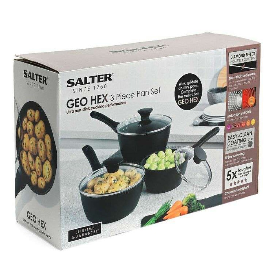 Kitchen & Dining * | Salter Geo Hex 3Pc Saucepan Set