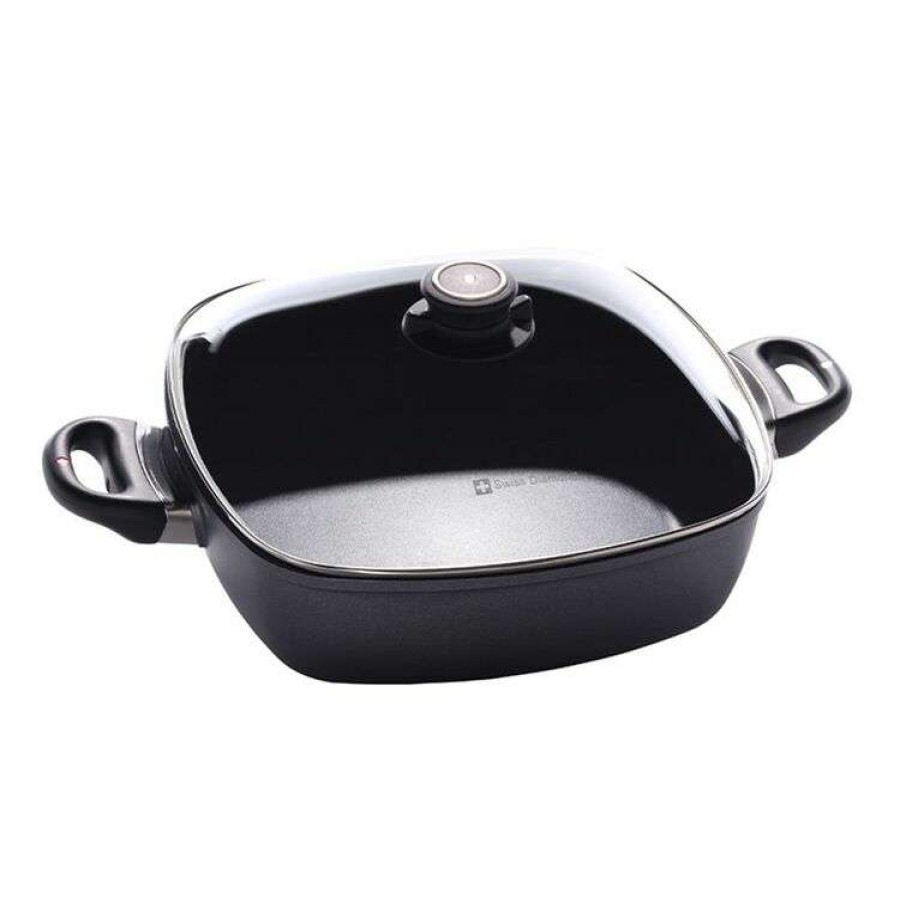 Kitchen & Dining * | Swiss Diamond Classic Deep Square Casserole With Glass Vented Lid 28Cm/4.7L