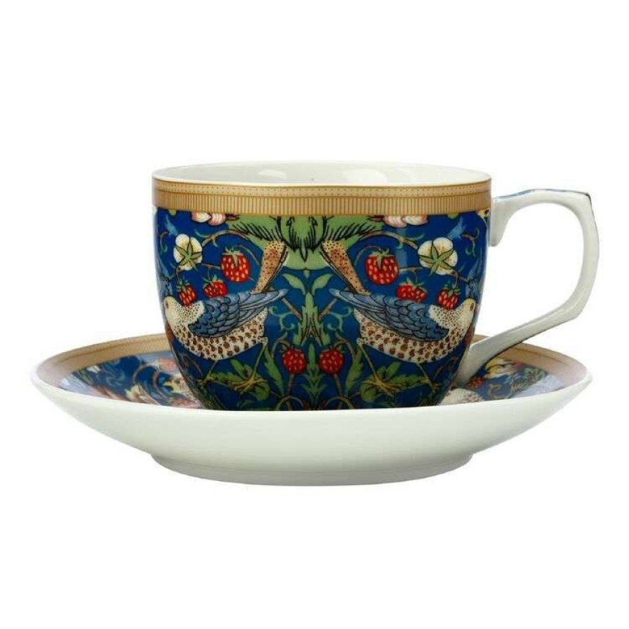 Kitchen & Dining * | Casa Domani William Morris Cup & Saucer 240Ml Strawberry Thief Blue Gift Boxed