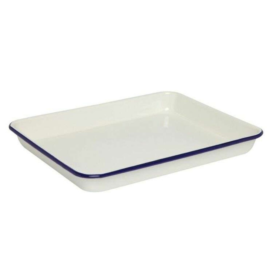 Kitchen & Dining * | Wiltshire Enamel Bake Tray 800Ml / 26.5Cm Blue Rim