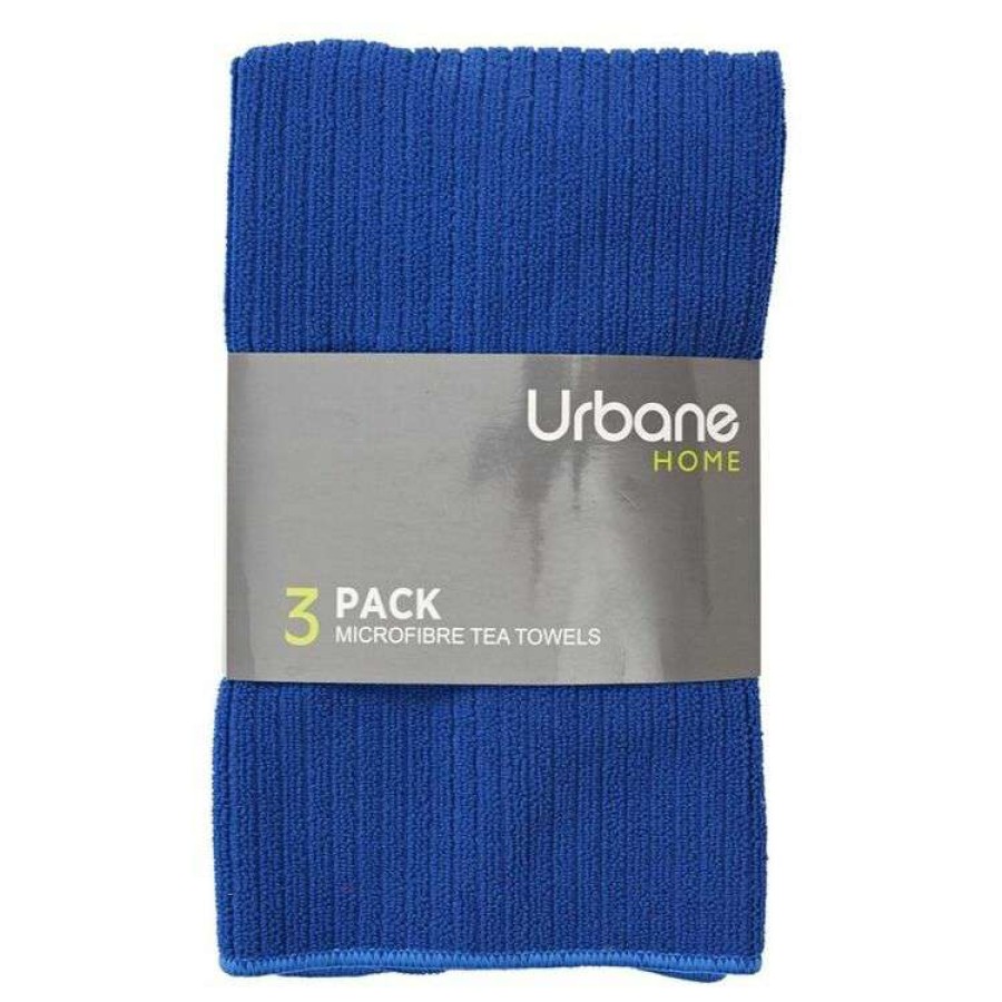 Kitchen & Dining * | Urbane Home Microfibre 3 Pack Tea Towel Blue Stripe