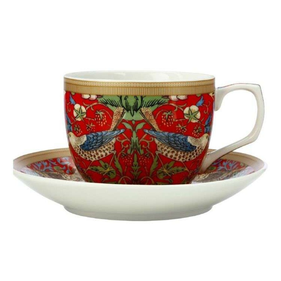 Kitchen & Dining * | Casa Domani William Morris Cup & Saucer 240Ml Strawberry Thief Red Gift Boxed